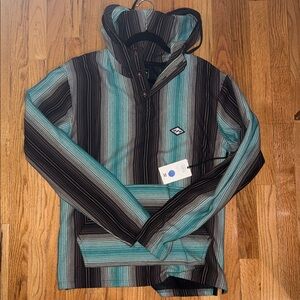 Billabong Baja Striped Hooded Pullover Jacket in Teal and Black